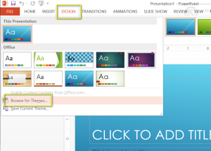 PowerPoint Design Tab - Browse for Themes